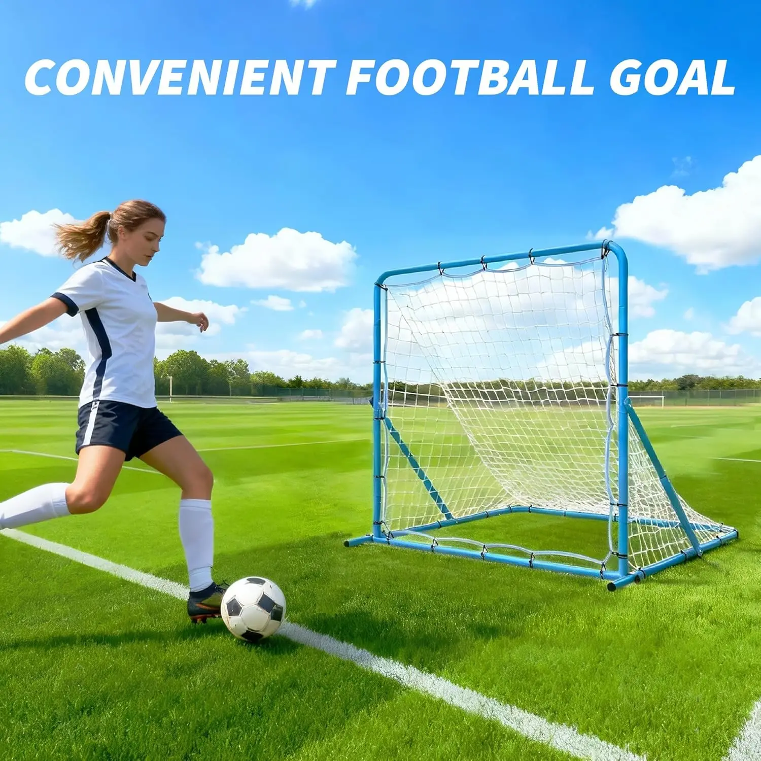 Zweifach verwendbares Fußball-Rückprallnetz, 48,03×48,03×53,54 Zoll, Eisenrahmen, PE-Netz, faltbares, wetterfestes Fußball-Übungsnetz für den allgemeinen Gebrauch im Innen- und Außenbereich