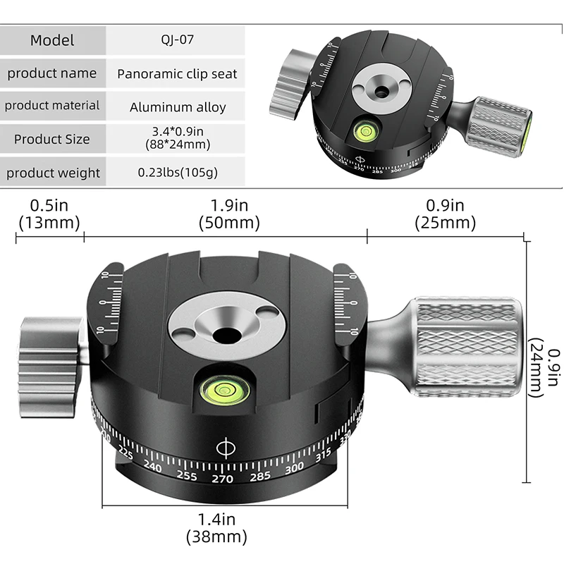 360 Degree Rotate Panoramic Shooting Camera Clamp Quick Release Clamp Camera Mount Clip Arca Swiss Tripod Plate Adapter