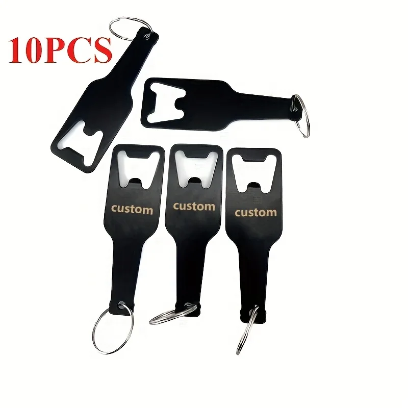 

10Pcs【Customized Bottle Opener】Stainless Steel Flat Bottle Opener with Keychain, Customizable Name, with Keychain for Men and Women, Bartender, Kitchen, Bar, Restaurant, Black