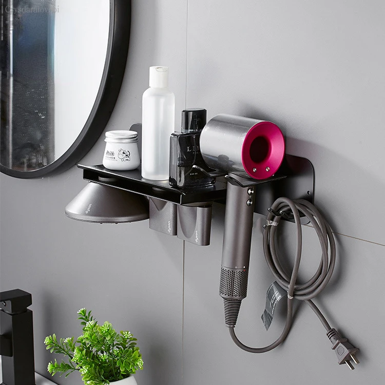 

Hair Dryer Holder Wall Mounted with Shelf Hair Dryer Holder Rack Organizer Compatible for Dyson Supersonic Hair Dryer Black