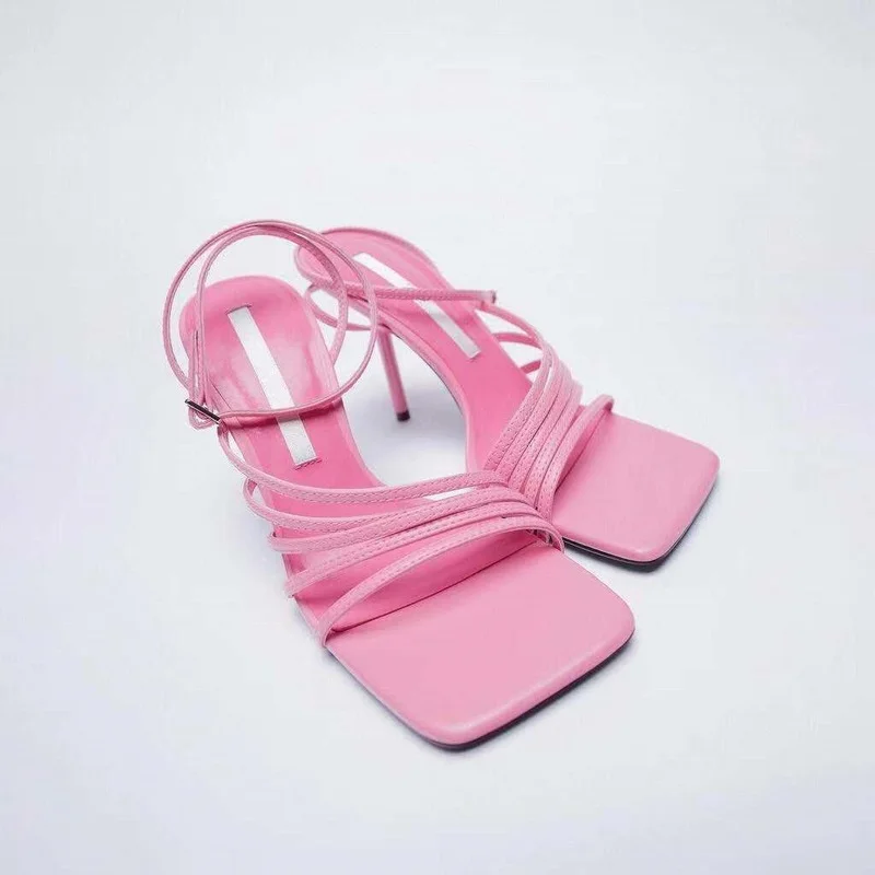 High Heel Sandal for Women Shoes Lady 2022 Suit Female Pink Ankle Strap Large Size High-heeled New Orange Summer Comfort Fashion