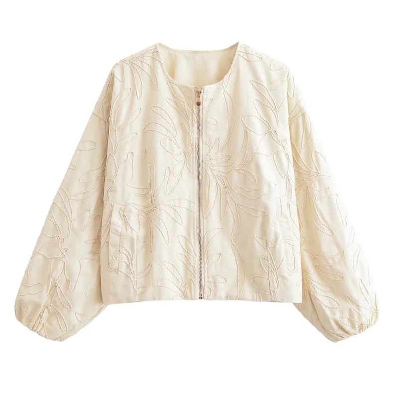 

Luxury Design Spring Autumn Pleated Embroidery Jacket Baseball Jacket Harajuku High Quality Zipper Coat Long Sleeves Short Tops