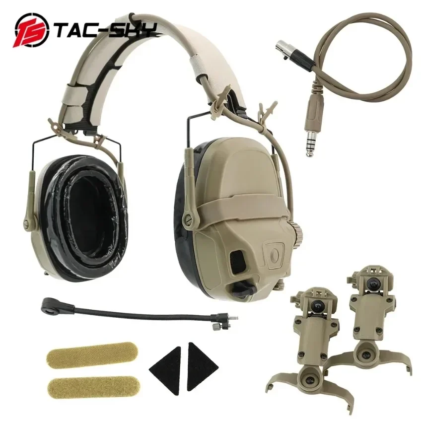 TAC-SKY Tactical Headset Airsoft Shooting Noise Reduction Communication Headset with ARC Rail Helmet Mount Adapter