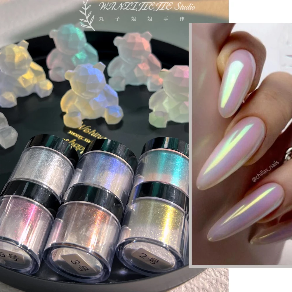 10g 3D  Aurora Nail Art Glitter Powders Mermaid Unicorn Chrome Pigment Dust 50 Iridescent Dip Powder Nail Art Chrome Pigment