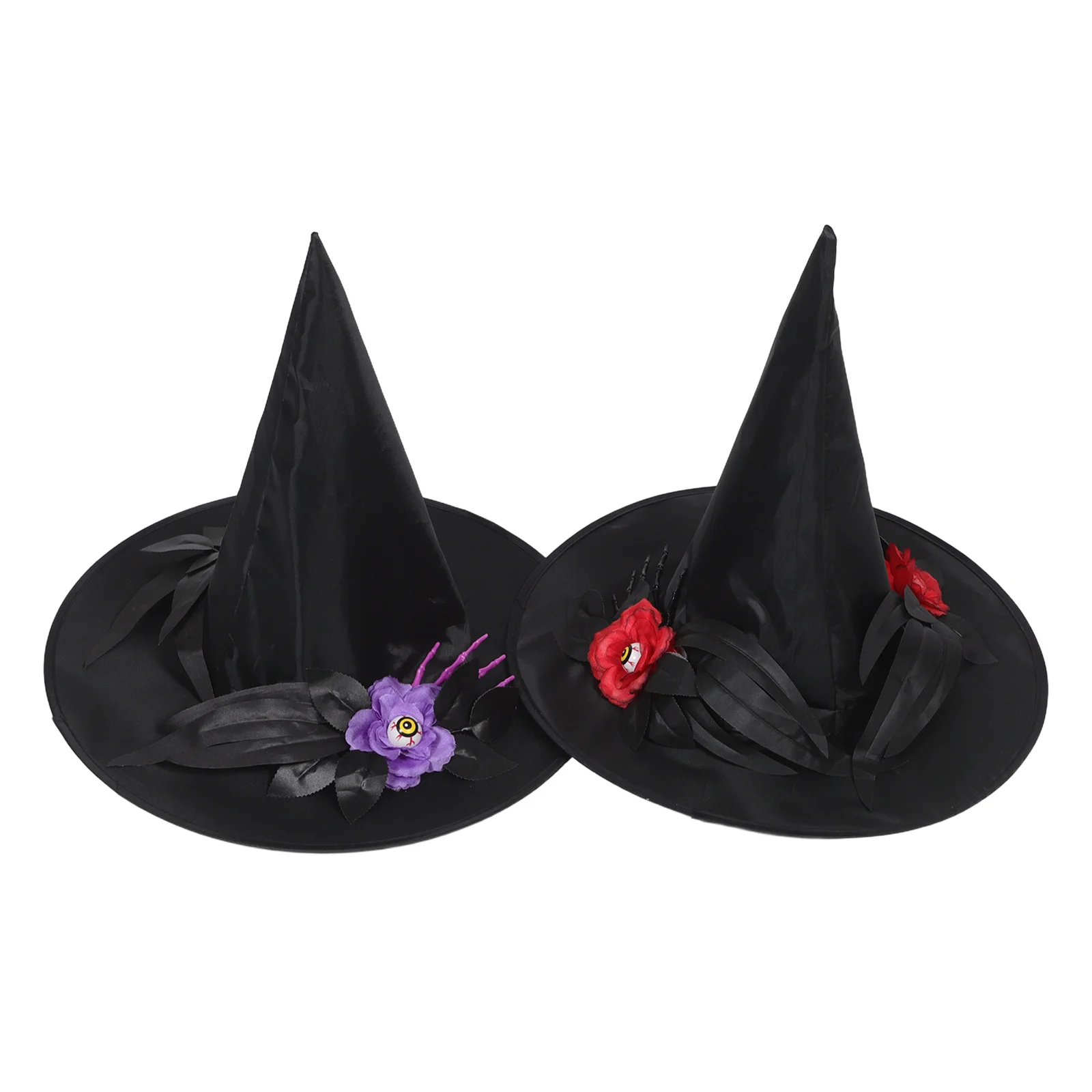 หมวกแม่มดฮาโลวีน 2 ชิ้น ตกแต่งด้วยมือผี ดวงตา และดอกไม้ สำหรับผู้หญิง แต่งกายคอสเพลย์ งานปาร์ตี้ เทศกาล หมวกแม่มด