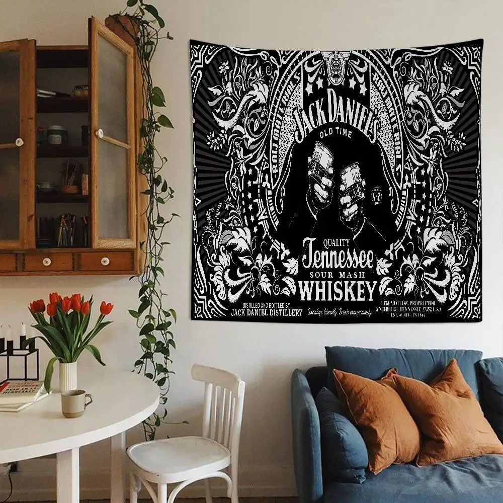 Tapiz clásico con logotipo de Whiskey J-Jack D-DanielS, tapiz colgante de anime, tapetes de pared hippie para tarot, decoración del hogar para dormitorio