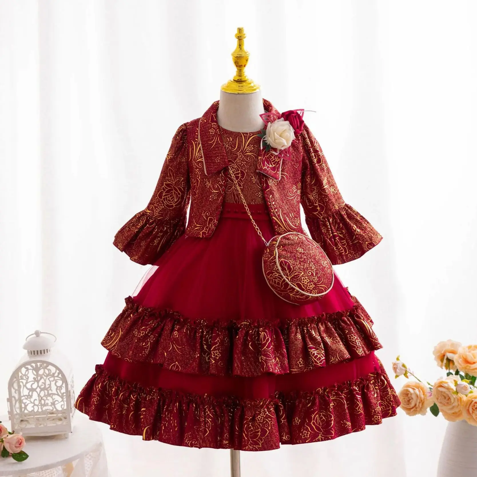 

Elegant Girl Cake Tiered Flower Girl Dress Girl Wedding Bridesmaid Birthday Party Dress Luxury Princess Dress Kids Graduation P
