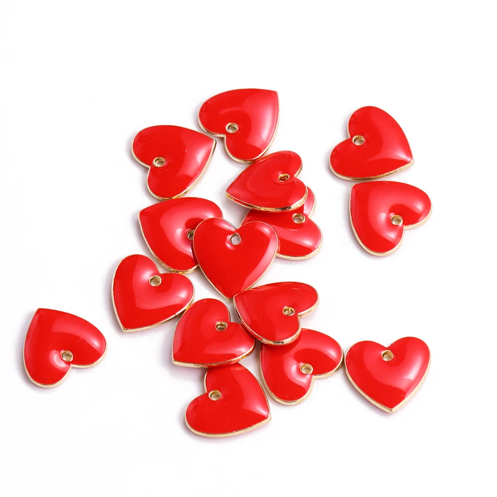 10Pcs Sweet Oil Drip Red Rose Flower Pendant For Necklace Bracelet Valentine\'s Day Earrings Charm DIY Accessories Craft Supplie