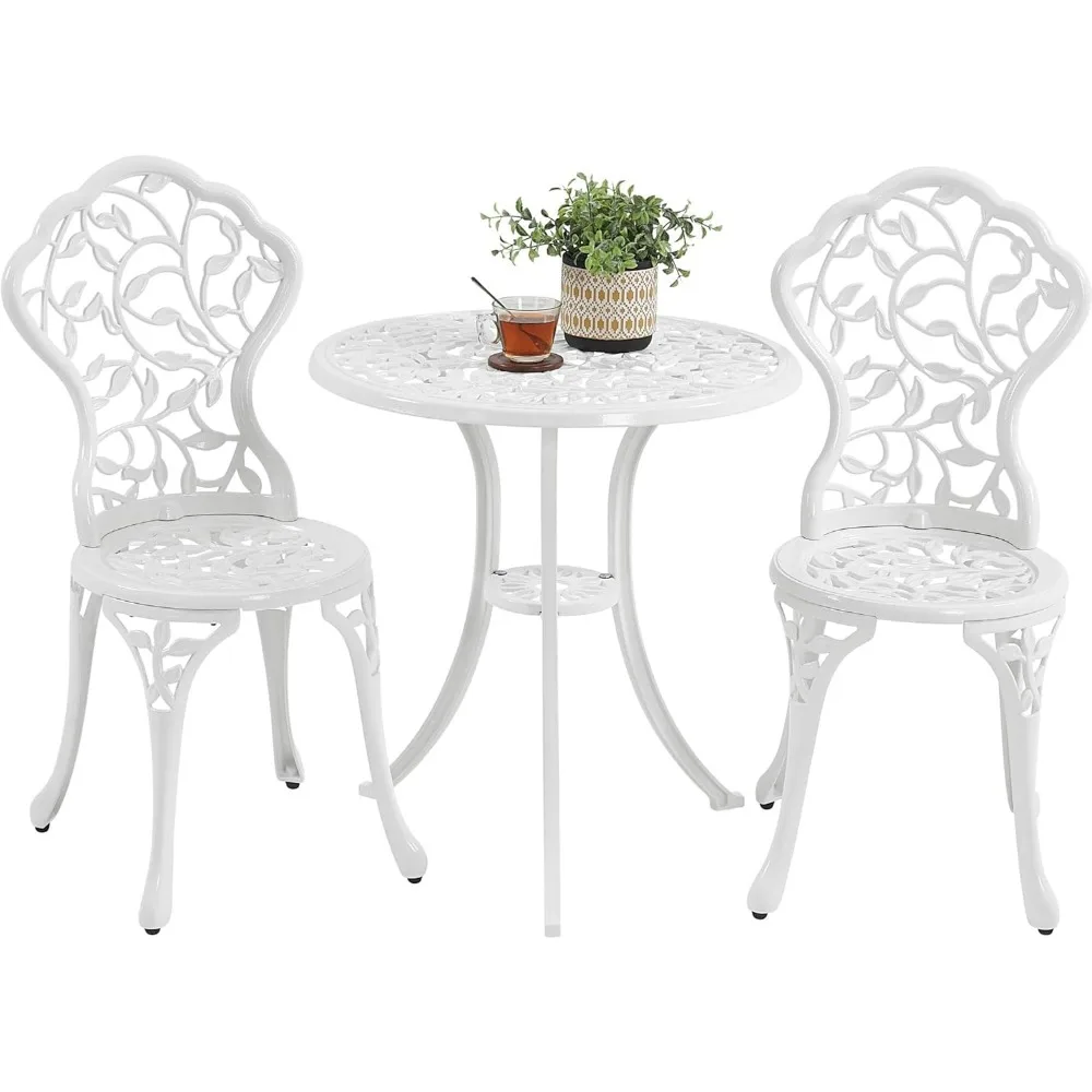 

"3-Piece Outdoor Bistro Set - Rust-Resistant Cast Aluminum w/ Leaf Design