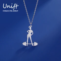 Unift Weight Lifting Girl Necklace Stainless Steel Barbell Dumbbell Pendant Fashion Athlete Sport Inspired Jewelry for Women