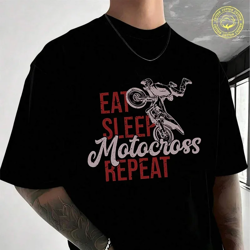 

Motorcycle Racing Eat Sleep Repeat Men's Women Summer Cotton T-shirt Moto Short Sleeved Casual TShirt Unisex Tops