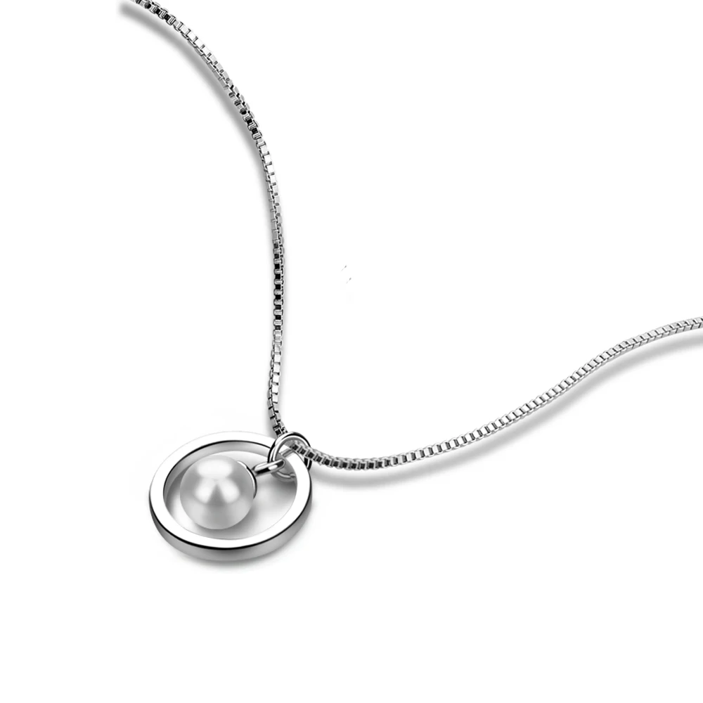 Fine Jewelry 100% 925 Sterling Silver Necklace Women's 11 MM Pearl Pendant Solid Silver 18 in Box Chain Choker Holiday Gifts