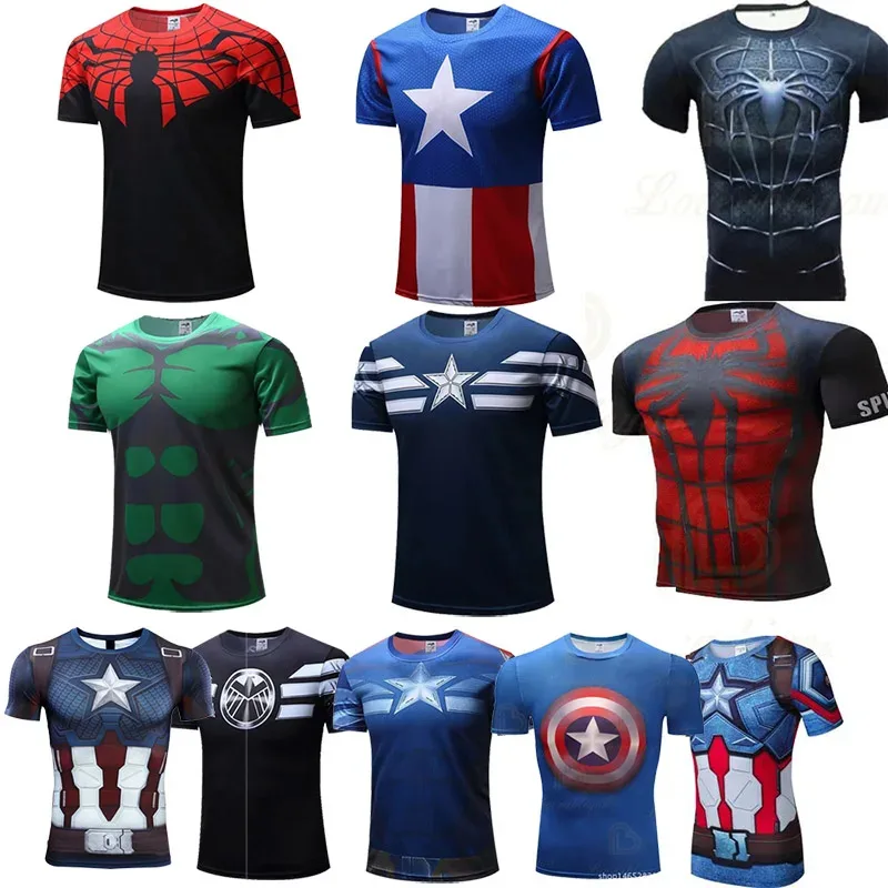 DY20Dis Superhéroe hombres corriendo camisetas de compresión de secado rápido camisetas deportivas Fitness gimnasio camisas hombres ropa deportiva 25
