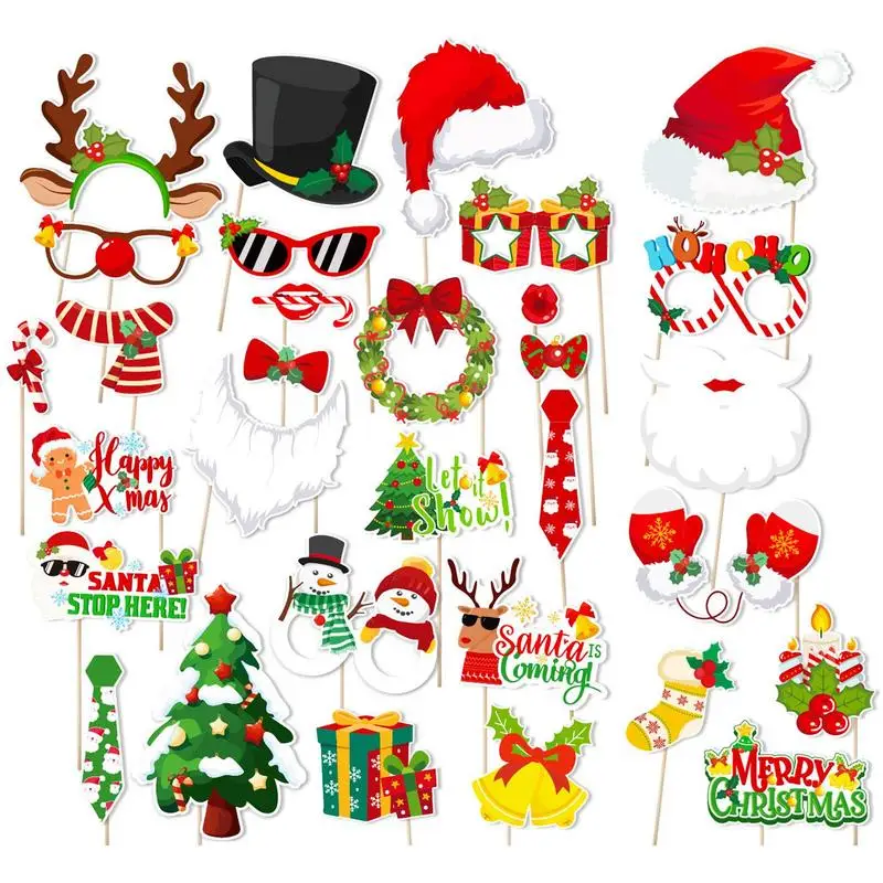 Christmas Photo Booth Props Kit 30 Count Selfie Posing Glasses Frames Funny Selfie Posing Glasses Frames Christmas Pose Sign