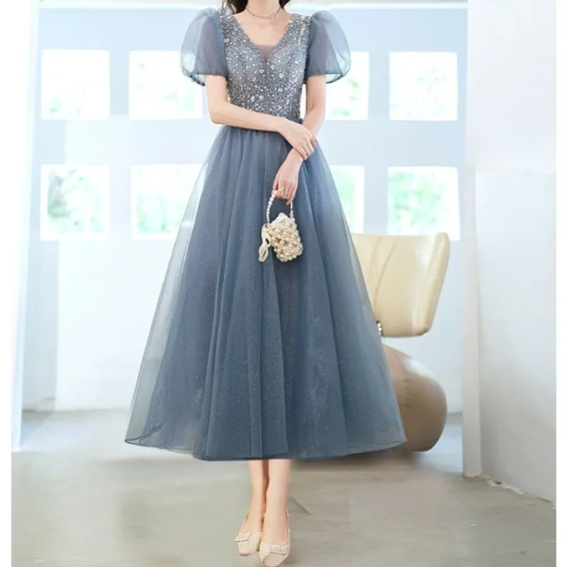 Vestido de noche largo de lujo para fiesta de boda de gasa con hombros descubiertos de talla grande vestido de noche brillante con hombros descubiertos