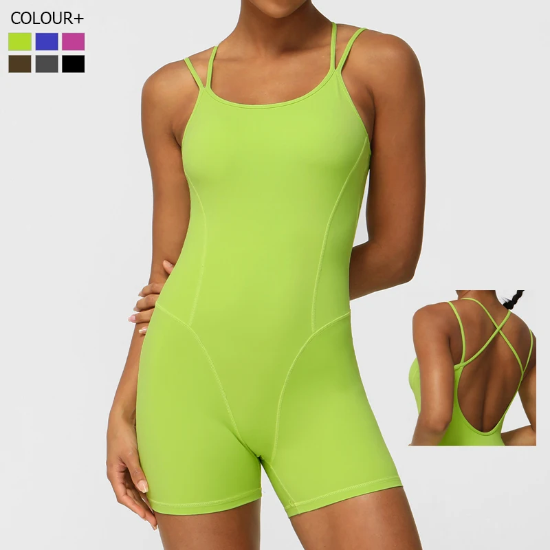 

One Piece Fitness Yoga Set Women Summer Solid Color Gym Jumpsuit Breathable Quick Dry Running Shorts Sportswer Workout Clothes
