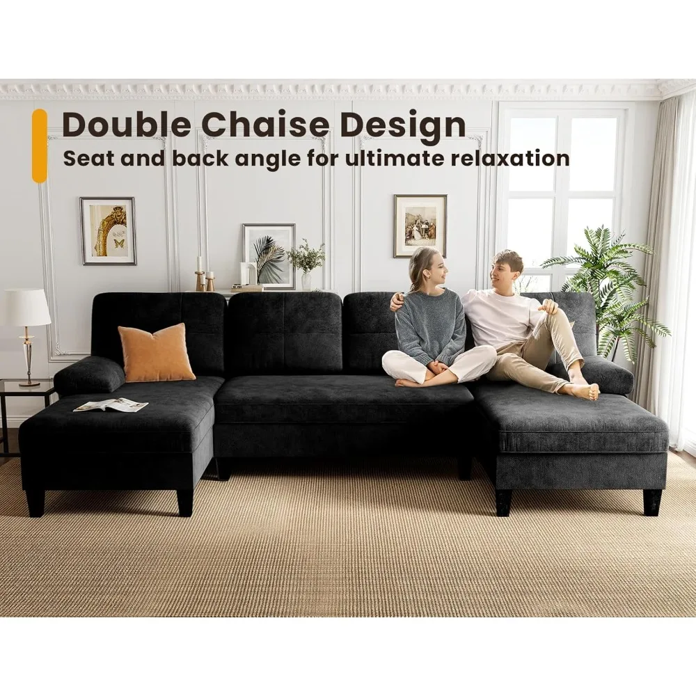 أريكة مقطعية لغرفة المعيشة، أريكة على شكل حرف U مقاس 112 بوصة مع مساحة تخزين، أرائك منزلية مع كرسي، أرائك عصرية مريحة مع