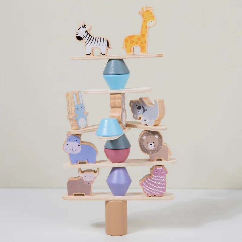 Wooden Animals Blocks Set Kids Montessori Toys Baby Play Game Educational Toys For Children Stacted Bricks Learning Toy