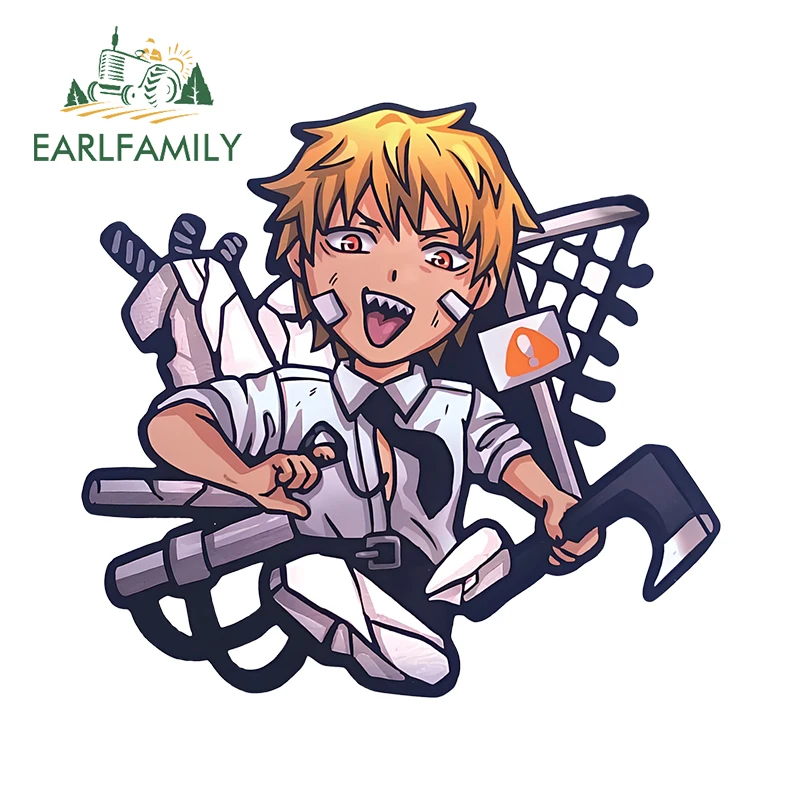 EARLFAMILY 13cm x 12.1cm Denji Original Decals Chain Tie Die Cut Saw Car Accessories JDM Car Stickers Personality Decor