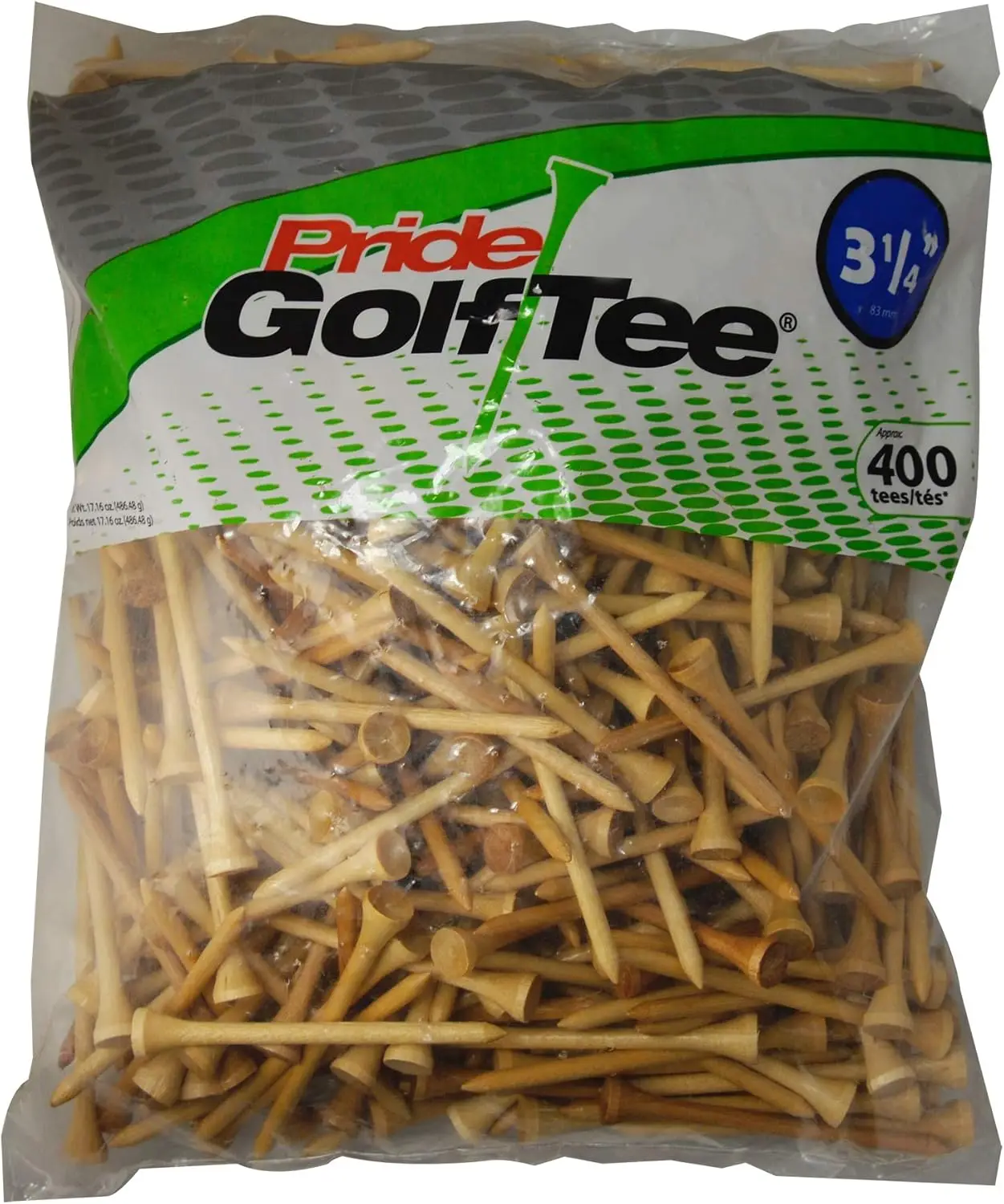 

Pride Golf Tee 3-1/4 Inch Deluxe Tee 400 Count Solid Hardwood Lead-Free Paint