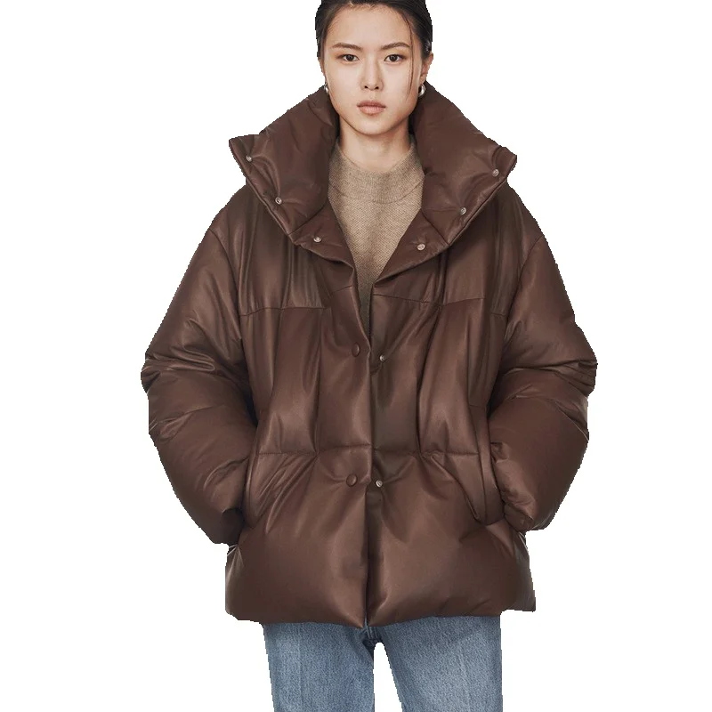 

New Seasonal Short Style Women's Down Standing Collar Genuine Leather Sheepskin Loose Fitting Jacket