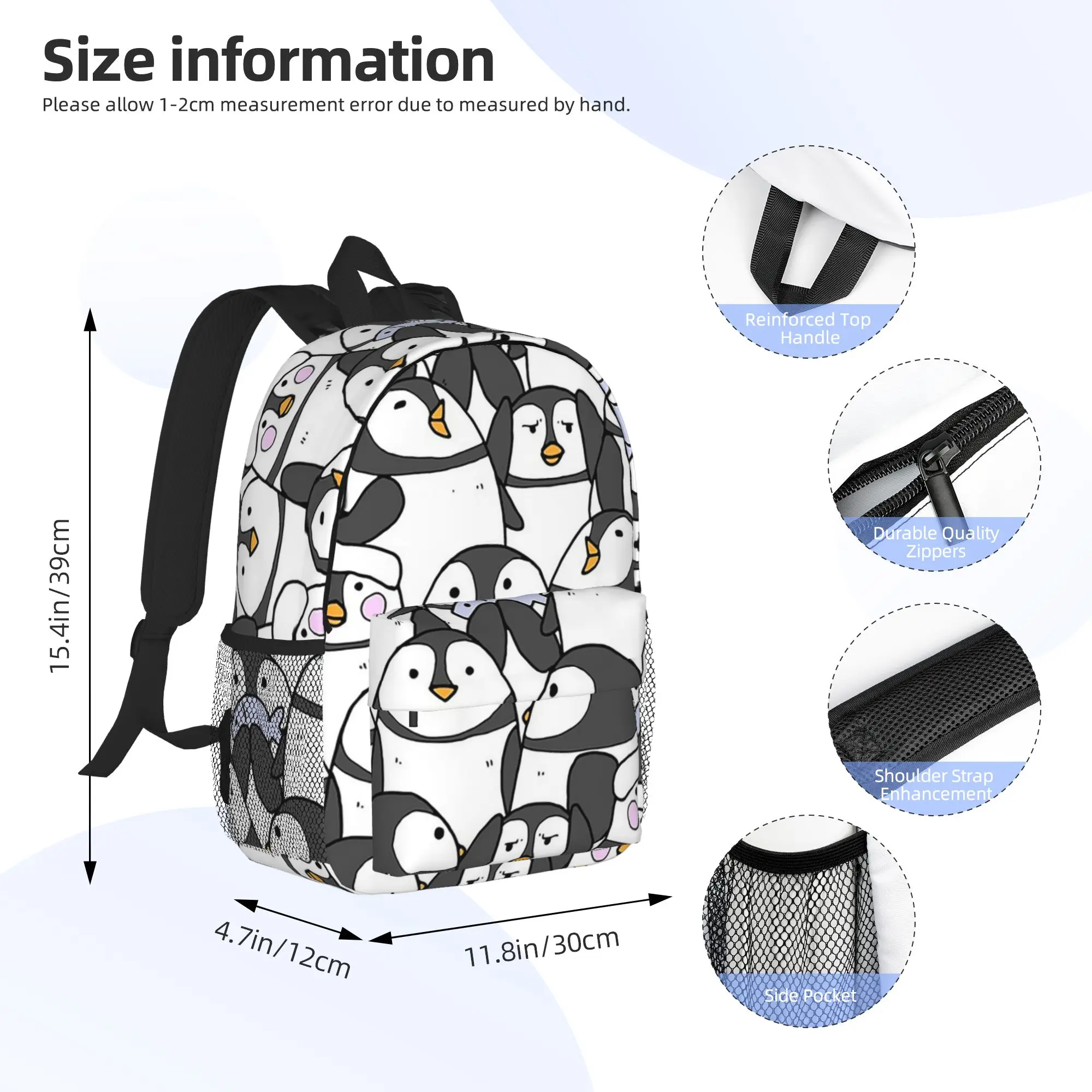 Hand Drawn Penguin Set Backpack Hot Sale Daypack Large Capacity Boys Girls BookBag Shoulder Bags for Men Women School Bag