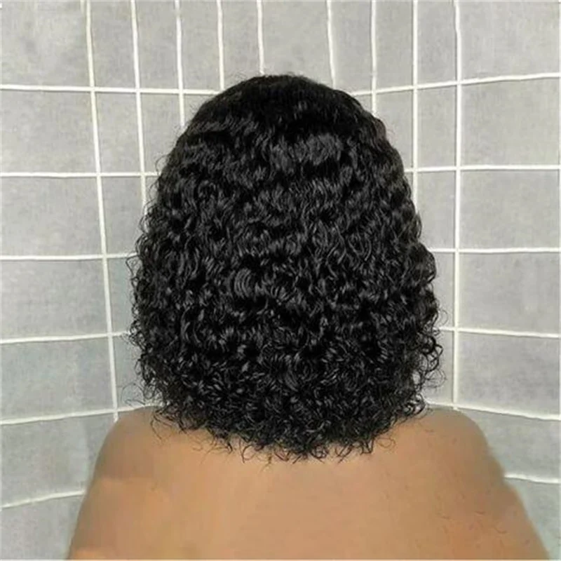 Wig pendek lembut tanpa lem alami hitam 18 inci 180% keriting renda depan untuk wanita dengan rambut bayi sintetis menutupi setiap hari