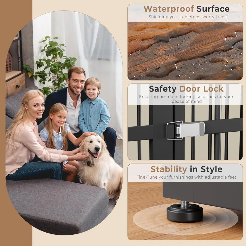 قفص كلب كبير جدًا بثلاثة أبواب: قفص داخلي عالي التحمل على شكل طاولة نهاية خشبية للكلاب المتوسطة والكبيرة