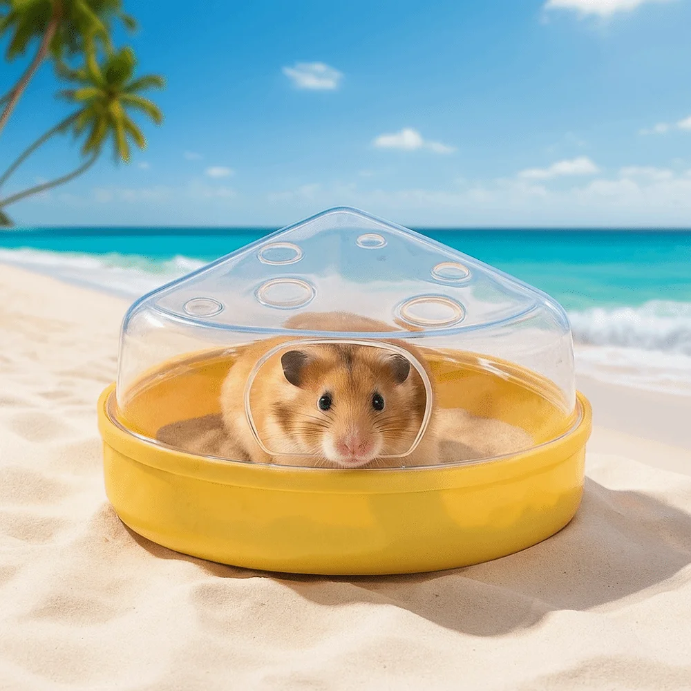 Transparent Hamster Sand Bath Box Anti-spill Detachable Hamster Bathing Tub Cheese Shape Escape-Proof Pet Bath Container