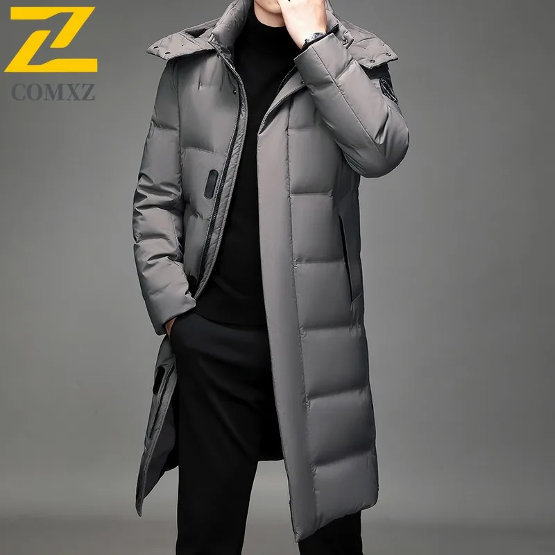 Maxbarley 2025 سترة شتوية دافئة للرجال موضة كورية طويلة معطف منتفخ سميك وخفيف الوزن عالي الجودة سترة تزلج دافئة بقلنسوة #2