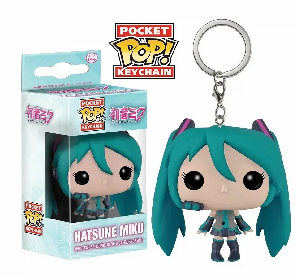 FUNKO POP Anime Hatsune Miku Keyring Pocket Pop Keychain Toy Action Toy Figures Key Chain Vinyl Figure Doll Toys for Children