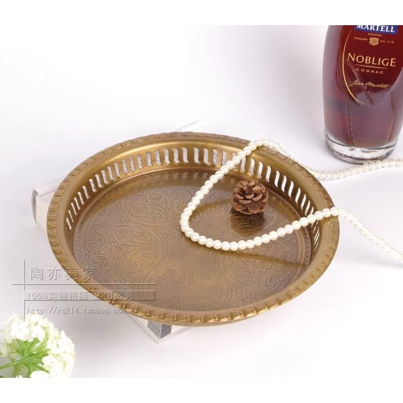 Pure Brass Round Tray,Vintage Home Decor Tea Tray,Fruit Storage Plate for Living Room