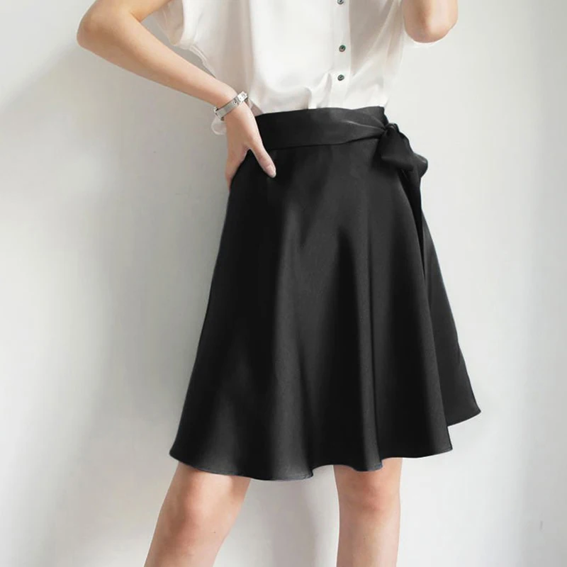 Short Silk Skirt With Bow Tie