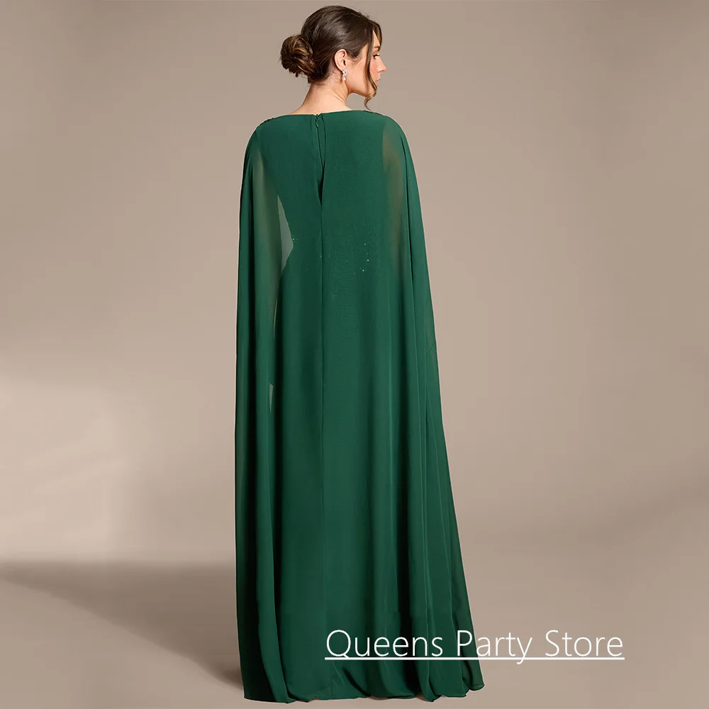 Mother of The Bride Dresses Customized V Neck Beading Sequined Applique Pleat A Line Chiffon Wedding Guest Gown with Cape