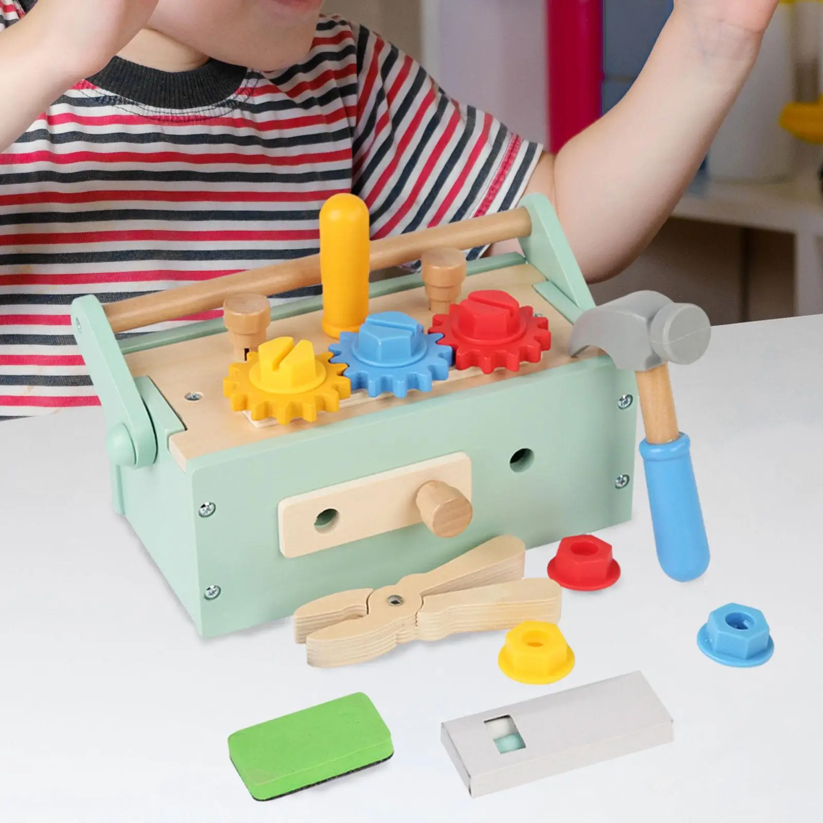 Kinder-Werkzeugset aus Holz, pädagogisches Werkzeugkasten-Spielzeug für Kinder