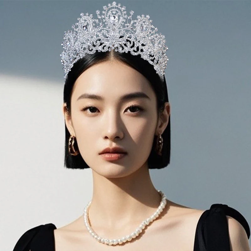 

1PCS Baroque Luxury Crystal Bridal Tiara | Cubic Zirconia Beaded Diadem | Women Girls Party Queen Crown Hair Accessories