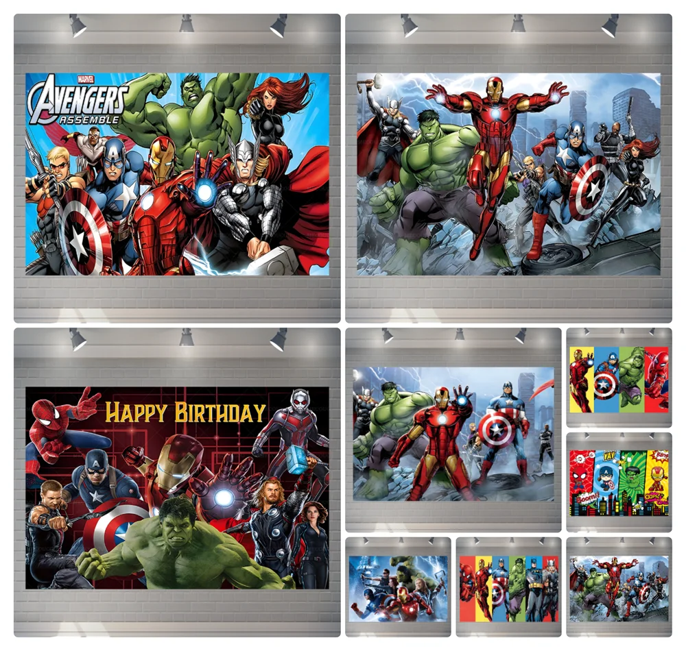 Marvel Avengers Superhero Birthday Backdrop Spiderman Ironman Hulk Captain America Kids Party Photo Background Decor Supplies
