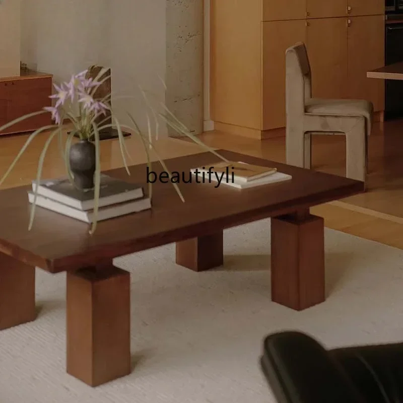 

New Solid wood coffee table wabi wind coffee table living room square medieval tea table log retroA16