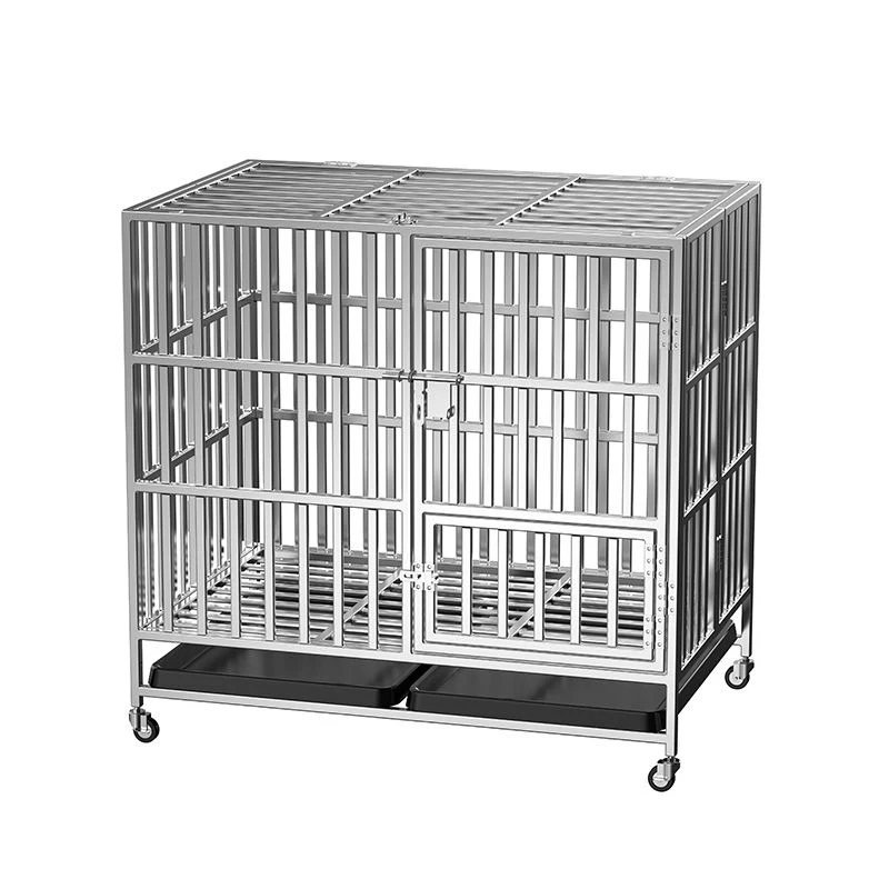 

Stainless Steel Pet Cage with Wheels, Foldable Rolling Carrier for Small Dogs/Cats, Removable Tray & Thick Base