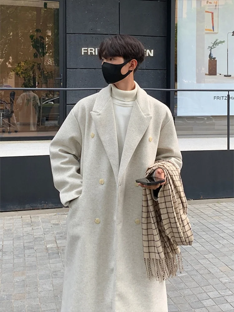 

Мужское шерстяное пальто удлиненное, ниже колена, осенне-зимнее, двубортное, модное и стильное, молодежное, теплое, повседневное