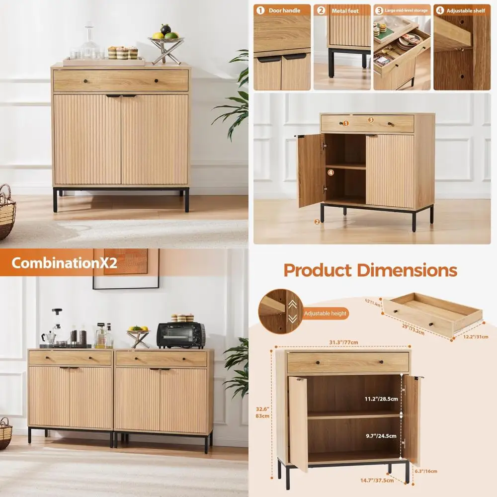 

Farmhouse Style Buffet Cabinet with Drawers, Coffee Bar Table Station, Kitchen Storage Unit with Adjustable Shelves and Doors