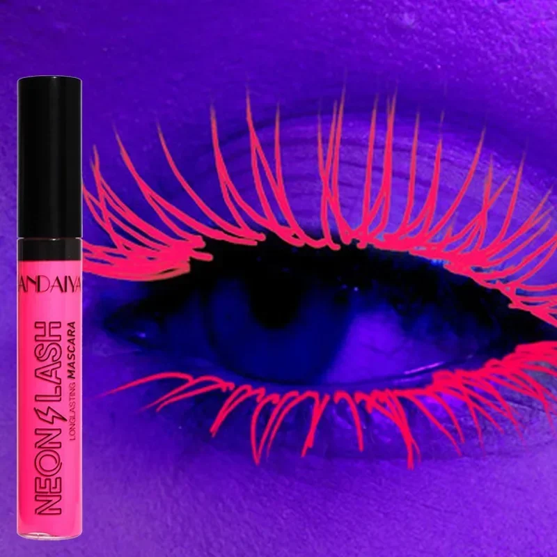 Máscara fluorescente de colores para fiesta, rímel luminoso resistente al agua, maquillaje de Ojos de vacaciones, pestañas amarillas y rosas que brillan en la oscuridad