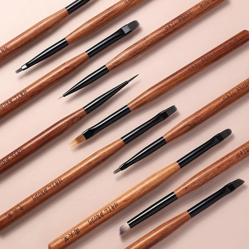 1/12PCS Round Wood Handle Nail Drawing Brushes For Manicure Lines Painting Gradient UV GEL Extension Builder Drawing Pen