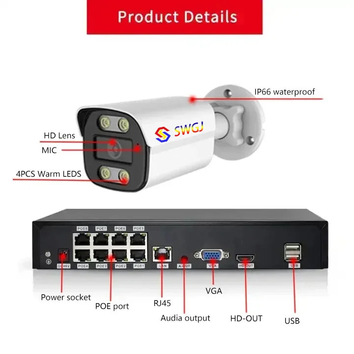 4K 8channel 8mp Security Camera System Outdoor Home Poe Nvr Kit Cctv Ip Cameras Surveillance Security Camera System