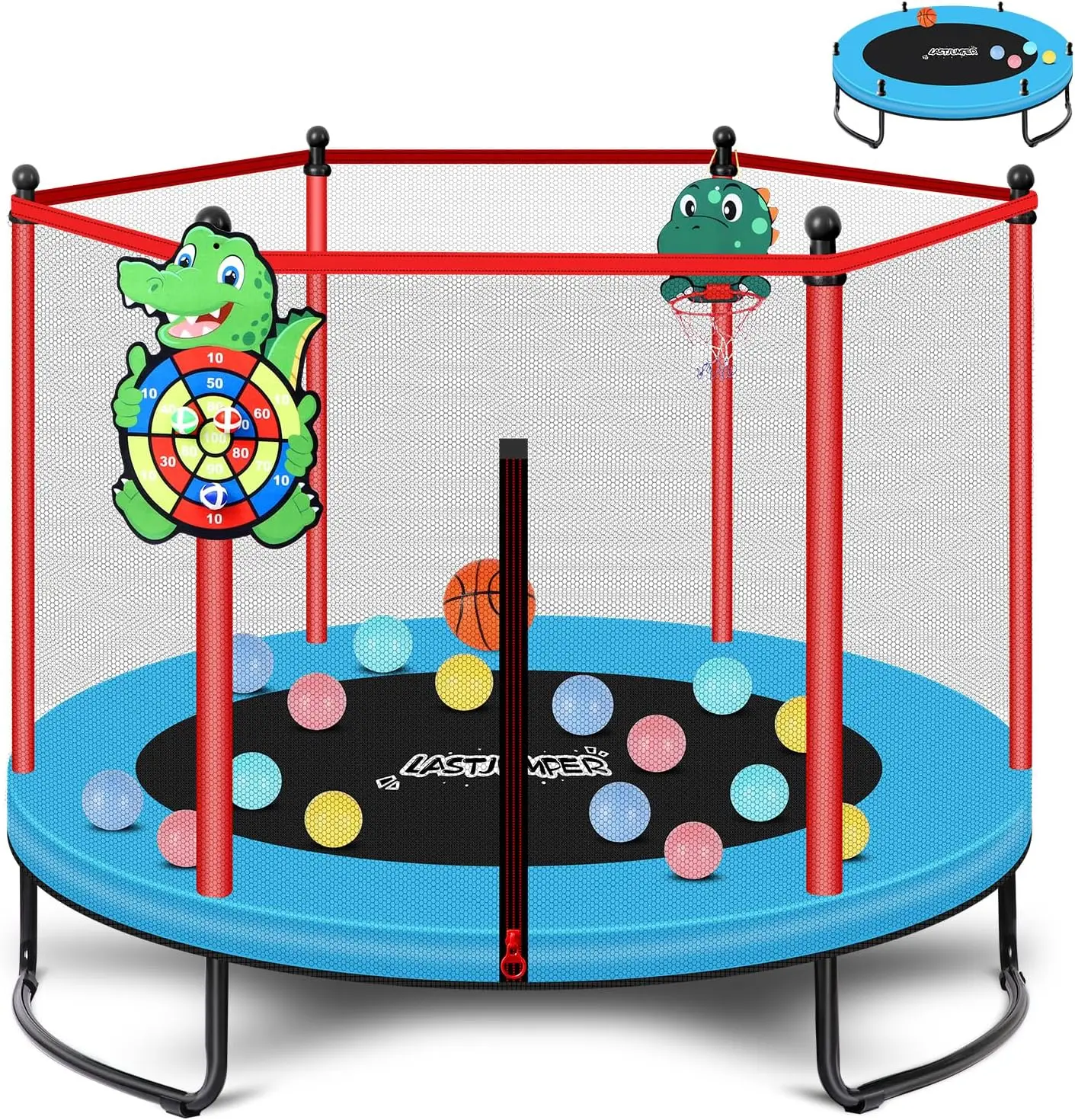 

5ft Mini Trampoline with Net and Basketball Hoop for Indoor & Outdoor Use, Ideal for Toddlers