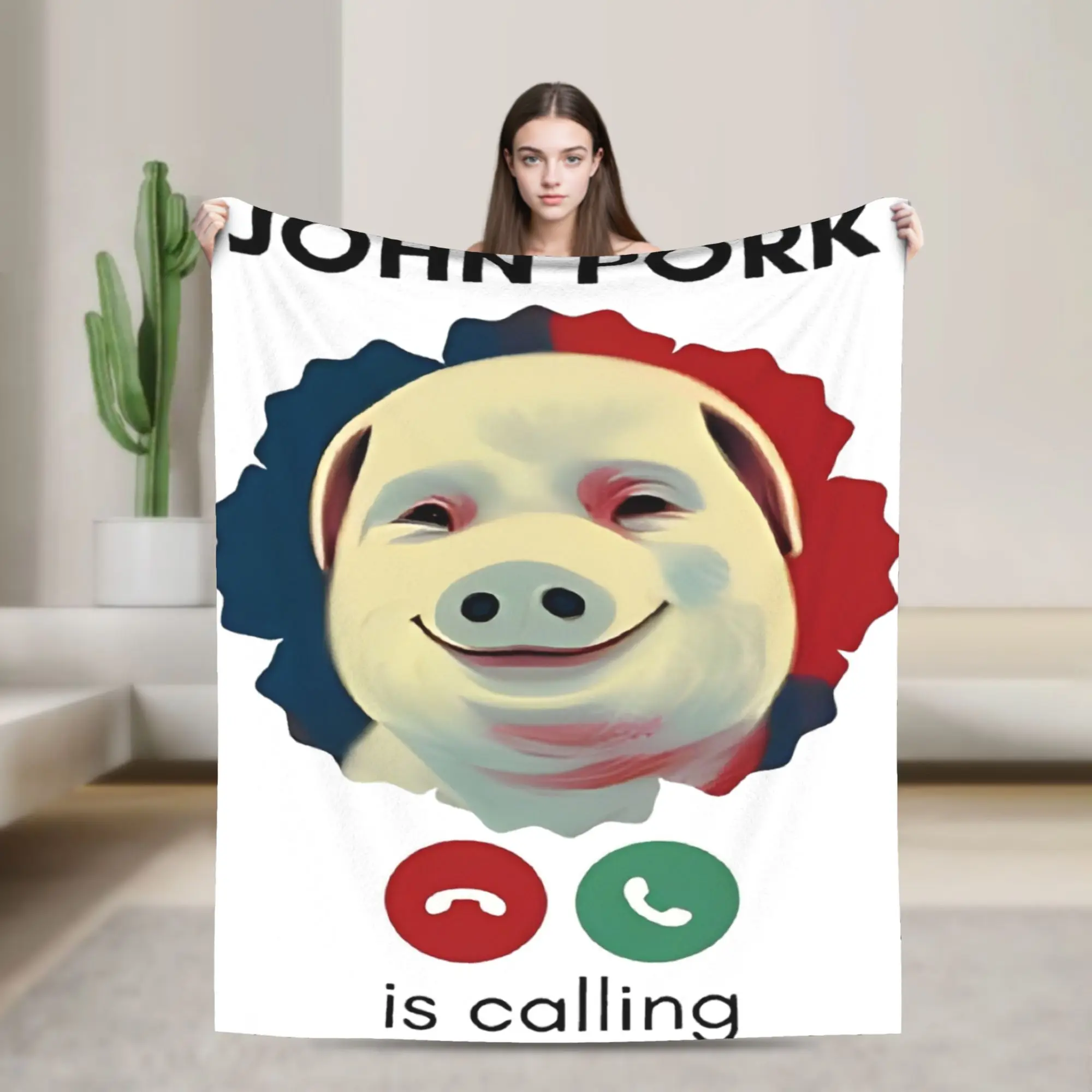 John Pork Is Calling Funny Pig Meme Blanket Velvet  Super Soft Throw Blanket for Bedding Couch Bedroom Quilt