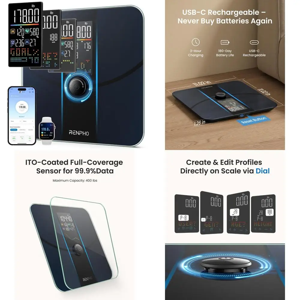 

High Accuracy Bathroom Scale with Large Display - Body Weight, Fat, BMI, Muscle Mass Measurement for Health Tracking