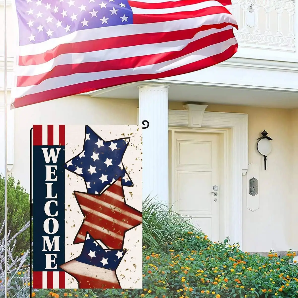 4th of July Decorations American Flag Garden Flag Double Sided Burlap Design Memorial Day Yard Flags Patriotic Stars Small F yyi