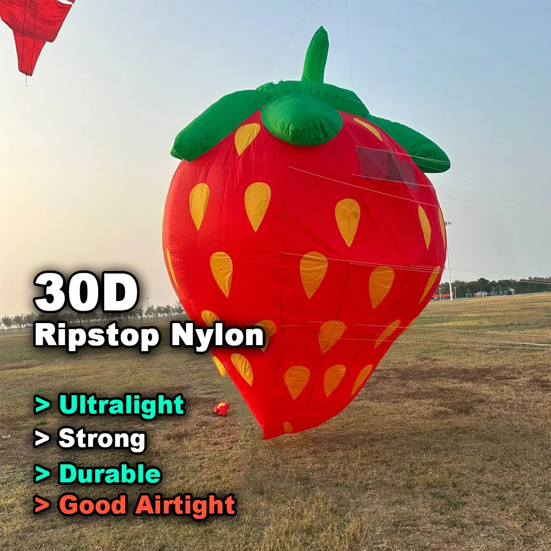 9KM 3.5m Strawberries Kite Line Laundry Pendant Soft Inflatable Show Kite for Kite Festival 30D Ripstop Nylon Fabric