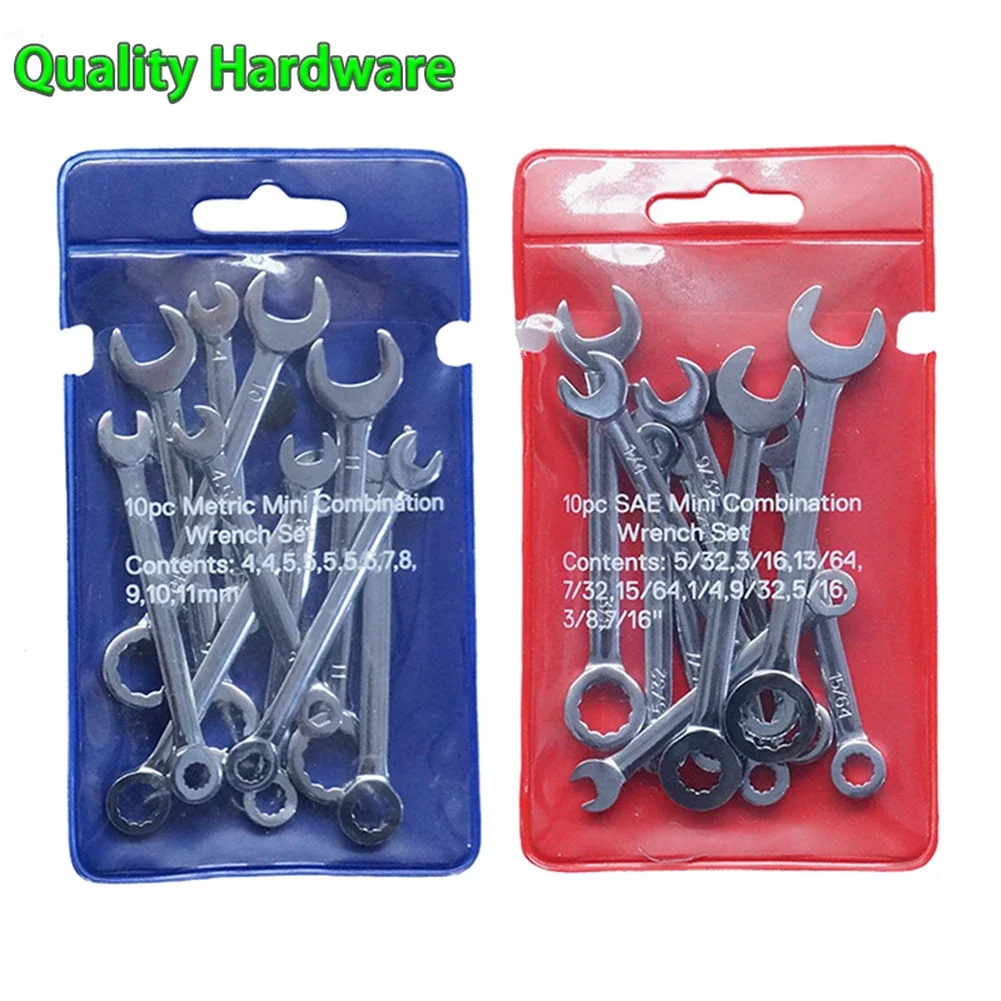 10pcs Mini Spanner Wrenches Set Hand Tool Key Ring Spanner Explosion-proof Pocket British/Metric Type Wrenches